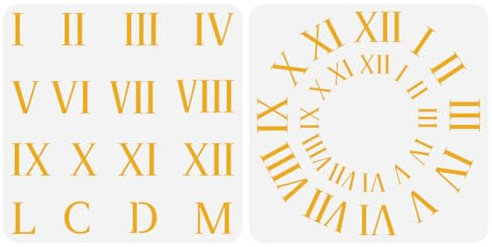 FINGERINSPIRE 2 Stück Römische Ziffern Malschablone 30x30 cm Wiederverwendbare Ziffernblatt Zahlen Schablone Numerische Symbol Schablone Kunststoff Bastelschablone Zum Malen Auf Wand Holz Dekoration