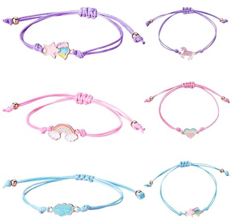 JTMKYO Lot de 6 bracelets colorés pour enfants, arc-en-ciel de dessin animé, d'amitié, tressés à la main, réglables, adaptés aux cadeaux, Taglia unica, Cuir