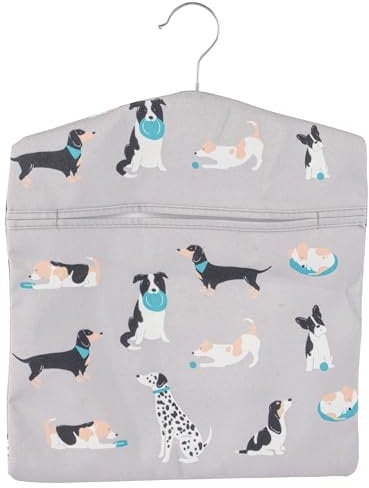 Beldray Sac pour Pinces à Linge Motif Chien, Grande Capacité 100 Pinces avec Crochet de Suspension, Sac à Épingles pour Intérieur/Extérieur, Rangement Pratique pour Étendoir, Léger et Résistant