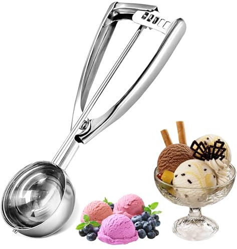 Eislöffel Portionierer Edelstahl, MXJFYY Eisportionier mit Auslöser, 6.3CM Eisportionierer Edelstahl 304 Cupcake Scoop mit Auslöser und Komfortablem Griff für Keks, Melonenkugel, Muffin, Fleischball