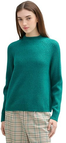 TOM TAILOR Denim Damen 1043336 Basic Strickpullover in melierter Optik, 36169-Jade Green Melange, M
