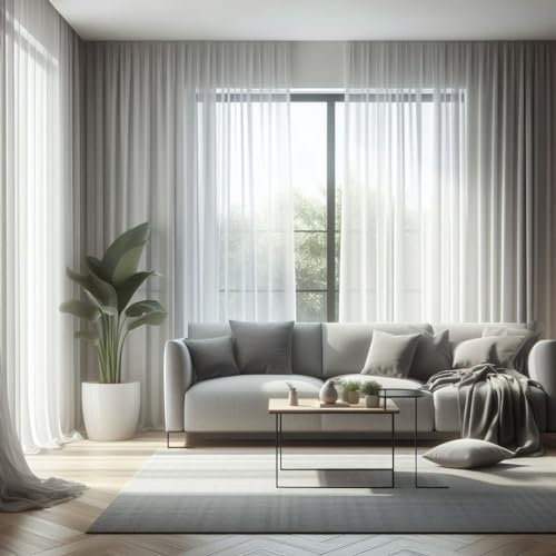 Halftransparent,Faltenband und Bleigewicht Weiße, Glatte Voile Gardinen für eine Elegante und Funktionale Fensterdekoration,Vorhänge mit Kräuselband,Bleiband,Transparent