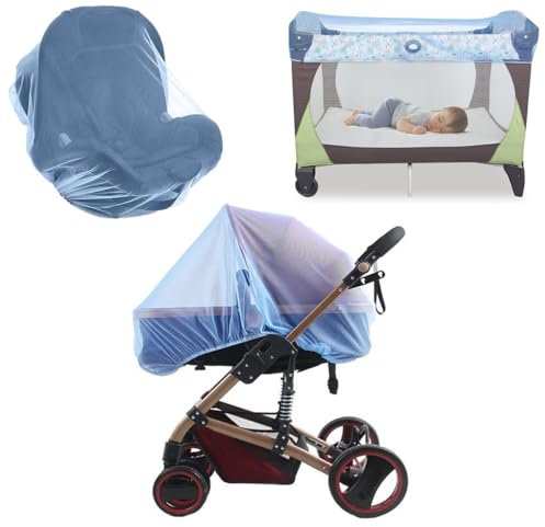 Moskitonetz Kinderwagen, Universal Mückennetz für Kinderwagen Moskitonetz Outdoor, Buggy Kinderwagen, Fliegennetz für Kinderwagen Zubehör, Reisebett, Waschbar Mückennetz (Blau)