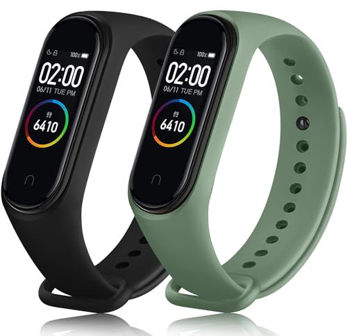 Tobfit Correa para Xiaomi Mi Band 4 / Xiaomi Mi Band 3 Mujer Hombre, 2 Pack Correas de Silicona Pulseras de Repuesto Deportiva Ajustable para Mi Smart Band 4/Mi Smart Band 3, Negro + Verde Aguacate