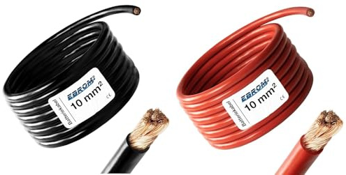EBROM - 5 Meter Batteriekabel - rot und schwarz - Pluskabel und Massekabel - 10mm2 | 10 mm² | 10 mm2 - Vollkupfer 99,9% OFC Kupfer Stromkabel - Ihre Länge: je 5 Meter