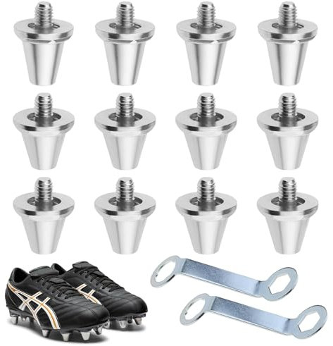FunnAura 12PCS Rugby Studs, Metal Studs Football Boots Replacement with 2 Wrench(15mm, 13mm) Silver