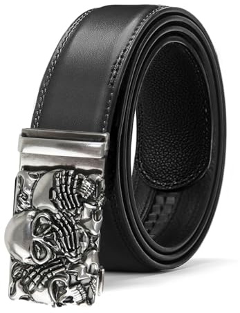 Glamexx24 Gürtel Herren Automatikschließe Belt: Breit 35mm Skeleton Animal Gürtel für Männer mit Ratsche, Größe Einstellbar, Schwarz