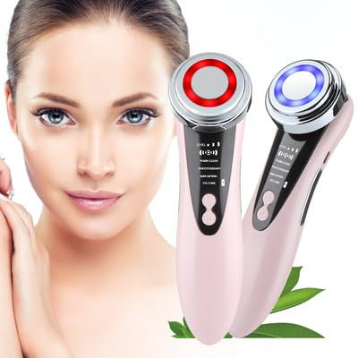 Masajeador Facial con Frío y Calor, Luz Roja y Azul para Antiarrugas, Antienvejecimiento, Limpieza Facial, Cuidado Facial, Reafirmante, Ultrasonido Cara, Radiofrecuencia Piel