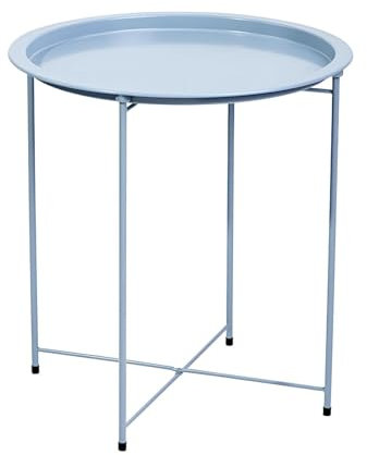 Eiauiuo Beistelltisch Rund Metallrahmen Couchtisch mit Abnehmbarem Tablett Beistelltisch Faltbare Stangenbeine Stabil Wohnzimmertisch Sofatisch Nachttisch Kaffeetisch (Color : Grau Blau)