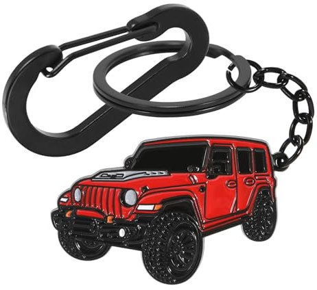 Asweir Auto Schlüsselanhänger kompatibel mit Jeep Wrangler Zubehör, Edelstahl Schlüsselanhänger Zubehör für Dekoration oder Geschenk, Rot/Ausflug, einfarbig (Getaway Solids), 2.1x1.2x0.08