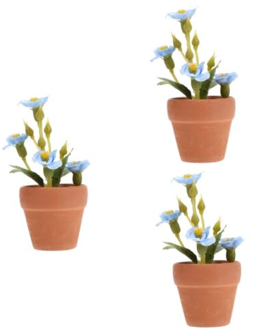 Alasum Puppenhaus Blumen 3st Mini Künstliche Blumendekor Minipflanzen Puppenhaus-Bonsai-Ornament Mini-töpfe Sukulentenpflanzen Künstlich Kunstpflanze Puppenhaus-Layout Kleines Hausdekor Plastik Blue