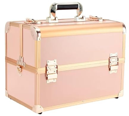 Make Up Artist Train Case Hairdressing Tools Organiser,Travel Organiser Beauty Box Portable Cosmetic Train Box Make Up Storage Case Lockable With Keys(Rose Gold)