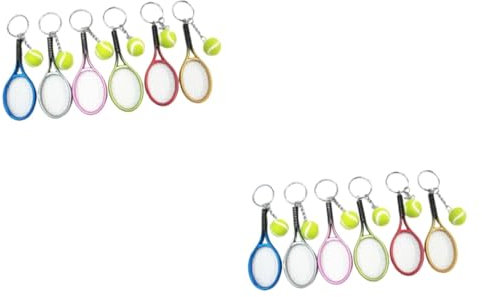 WOONEKY 12 Pièces Porte-clés Tennis Et Raquette Porte-clés Raquette Porte-clés Balle De Tennis Nouveauté Porte-clés Amortisseur De Tennis Porte-clés Pendentifs Suspendus De Tennis