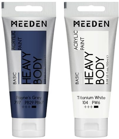 MEEDEN Peinture Acrylique Gris de Payne: 100 ml Tube Peinture Acrylique Epaisse avec Couleur Blanche Titane Supplémentaire pour Bois Tissu Verre