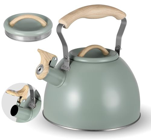 Induction Tea Kettle - Kettle for Induction and Gas Stoves - 3 L Whistling Kettle with Wood Grain Handle - Kettle Induction Whistling Kettle Made of Stainless Steel