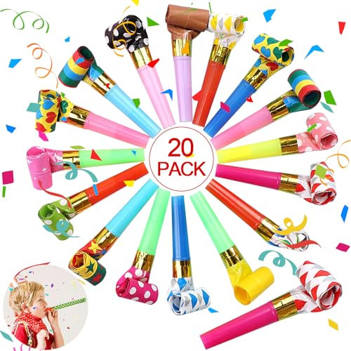 20 PCS Colourful Party Blowers Whistles, Colourful Loot Filler Noise Toy, Blowers Noisemakers, Party Supplies, Party Noise Generator for Birthday Party, Anniversary, Graduation, Wedding, Christmas