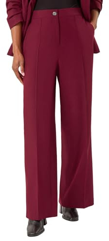 Roman Tailored Relaxed Stretch Trousers for Women UK - Ladies Spring Everyday Summer Holiday Button Fastened Comfy Side Pockets Soft Pleat Detail Daywear Bottoms - Wine - Size 16