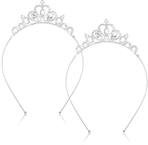 TIESOME 2 Stück Prinzessin Krone, Madchen Strass Krone, Krone Mädchen, Silber Prinzessin Krone Tiara Strass Stirnband für Frauen Mädchen Hochzeit Geburtstag Party