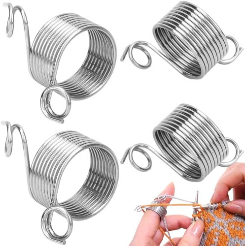 Ditale per Maglieria,4 Pezzi Guida per Filati Ditale per Maglieria Anello da Dito Ditale per Lavorare a Maglia in Acciaio Inossidabile per Cucire a Maglia Cappello a maglia 2*1.65*1cm (2 Dimensioni)