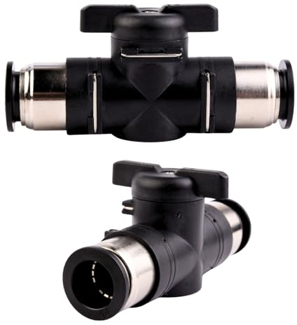 2 Stück Pneumatik Steckverbinder Luftdurchfluss-Regelventil mit geradem 14mm Pneumatischer Kugelhahn mit Absperrhahn für Schnellen Anschluss von Luftleitungen