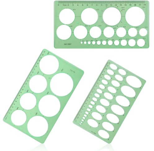 3stk Kreisschablone, Kunststoff Geometrischer Runde Kreis und Ovales Schalungslineal Zeichenwerkzeug zum Zeichnen und Messen für Zeichnungen von Büro- und Schulgebäuden (Grün)