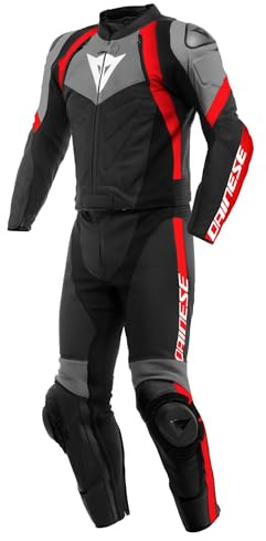 Dainese Avro 4 2-Teiler Motorrad Lederkombi, schwarz/anthrazit/rot, 52