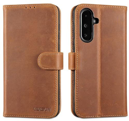 LENSUN Echtleder Hülle für Samsung Galaxy A36, Handyhülle [Echtes Leder][Kartenfach][RFID Schutz] Handytasche Klappbar Lederhülle für Galaxy A36 5G - Vintage Braun