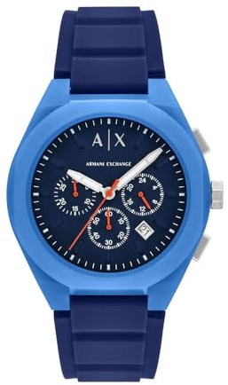 Armani Exchange Watch for Men, Quarz-Chronographenwerk und 44mm Gehäusegröße mit Silikonarmband