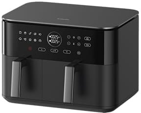 Xiaomi Dual Zone Air Fryer da 10 l, 2 scomparti da 3,5 l e 6,5 l, 230 °C, funzione SYNC, 9 modalità, 2700 W, basso contenuto di grassi, funzionamento touch, lavabile in lavastoviglie, colore: nero