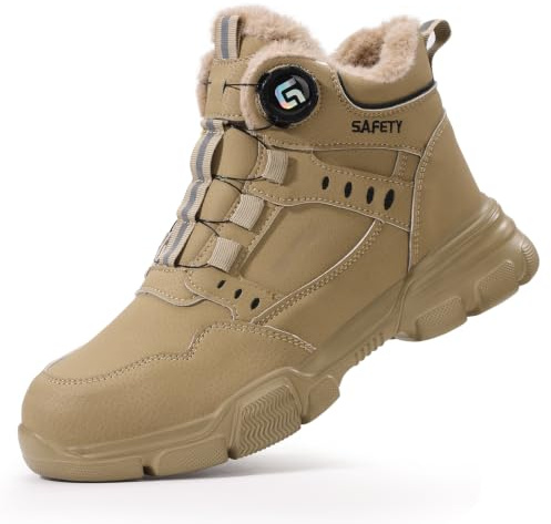 GemChve Arbeitsschuhe Herren Damen Winter, Sicherheitsschuhe Gefüttert wasserdichte, Sicherheitsstiefel Stahlkappenschuhe, rutschfeste warme Schnellverschluss Selbsthemmend 36-46 EU