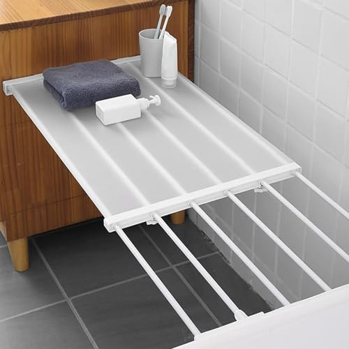 Generisch Verstellbares Teleskop-Regal mit Stange, 24 cm, Edelstahl, für Schrank, Kleiderschrank, Bad, Küche,Nagelfrei Teleskop Regaltrenner,Verstellbare Länge (50-80cm)