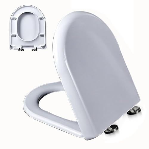 Toilettensitz aus Harnstoff-Formaldehyd, Weiß, 02M, 44x37cm, D/U-Form WC Sitz mit Softclose, WC Deckel mit Quick Release für Leicht zu Reinigen, Toilettendeckel Klodeckel Klobrille