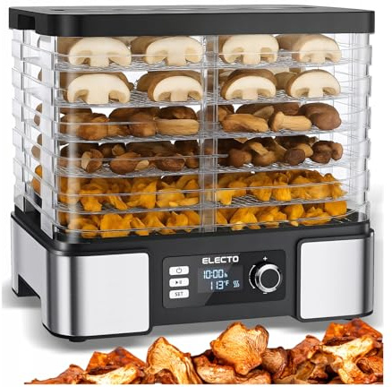 ELECTO Dörrautomat 15 L – 500 W – mit Umluft und Timer 1–24 h – 6 BPA-freie Siebe – Edelstahlgehäuse – Temperaturregelung 35–70 °C – LED-Display – leiser Betrieb