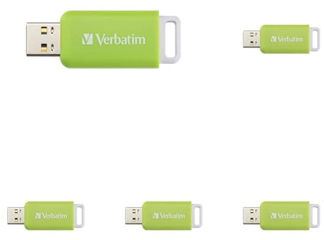 Verbatim DataBar USB Stick, kompakter Speicherstick mit 32 GB Datenspeicher, portabler USB 2.0 Memory Stick in Grün, ideal für Laptop, PC und Notebook (Packung mit 5)
