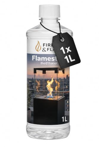 Bioethanol Flamestuff 96,6% Ultra Premium – 1 L Kamin Brennstoff - BioEthanol – Rauchfrei & Geruchsarm – Für Ethanol Kamin, Wandkamin & Tischkamin – Indoor & Outdoor Feuerstellen (1 Liter)