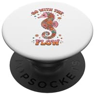 Floral Go with Flow Seepferdchen Groovy Beach Retro Sommer PopSockets Klebender PopGrip