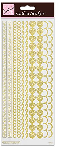 Anitas Outline Stickers, Border, Gold on White, For Scrapbooking, Card Making, Kids Play, Homework, Art, Craft, Embelish, Decorative, Paper, Card, Glass, Metal, Plastic, Foam