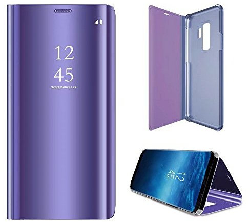 2ndSpring Coque pour Samsung Galaxy S9,Flip Miroir Coque Dur PC Plastique Housse Plating Case Façade Semi Transparante Standing View Cover Etui pour Galaxy S9,Violet