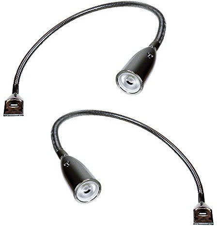 kalb Material für Möbel Flexible LED-Bettleuchte/LED-Leseleuchte mit integrierter USB Ladefunktion verchromt (1er oder 2er Set chrom), Auswahl:2er Set chrom