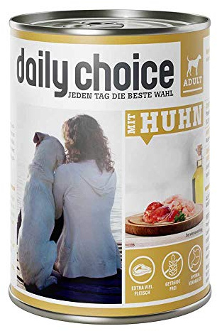 DAILY CHOICE – Huhn | Nassfutter mit natürlichen Zutaten und wertvollen Superfoods für ausgewachsene Hunde. Getreidefreies Alleinfutter ohne Zusatzstoffe in der Dose | 24x400g Huhn