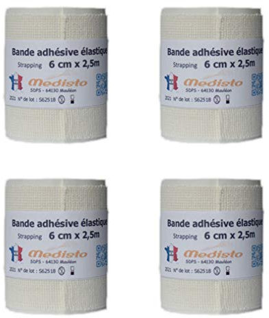 Medisto Bande Adhésive Elastique/Bande de Strapping/Bandage Sport/Pansements 6cm x 2.5m Lot de 4.