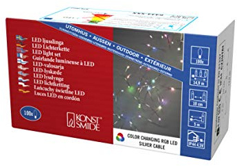 Konstsmide Christmas Fairy Lights LED Naked Wire/Pin Wire Light Chain/Outdoor Indoor/100 RGB Static and Fast Colour Changing Diodes/Silver Wire String Lights