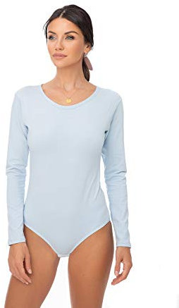 Evoni Damen-Body I Bodysuit mit Rundhals für Frauen I Langarm-Body in verschiedenen Farben I Optimale Alternative für Sport & Freizeit XXL Hellblau