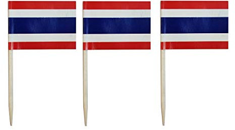 JAVD CYPS Thailändische Flagge, Zahnstocher-Flaggen, kleine Mini-Sticks, Cupcake-Aufsätze, Thai-Flaggen, Partydekoration, Feier, Cocktail, Bar, Kuchen, 100 Stück