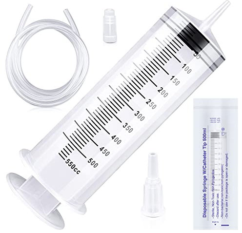 Large Capacity Plastic Syringe with 1m Tube,for Liquids, Oil or Glue Applicator, Experiments, Pet Feeding,Plant irrigation Labor&Science Use(550ml)