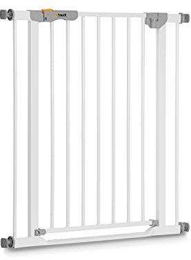 Hauck Treppenschutzgitter / Türschutzgitter Clear Step Autoclose, für Breiten 75 - 80 cm, Ultra Flache Schwelle, Automatischer Schließmechanismus, ohne Bohren, Einhändiges Öffnen, Metall, Weiß