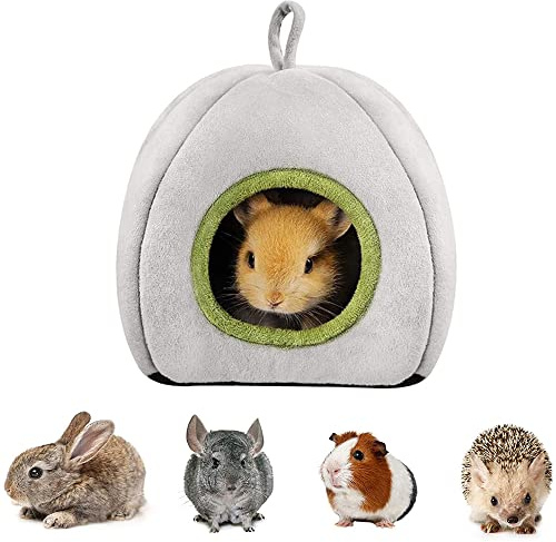 Qanye Maison Hamster, Maison de Cochon d'Inde, Lit d'hiver Chaud pour Hamster, Lit de Cochon d'Inde, avec Boucle de Suspension, pour Hamsters, Chinchillas, Cobayes, Petits Animaux (Gris)