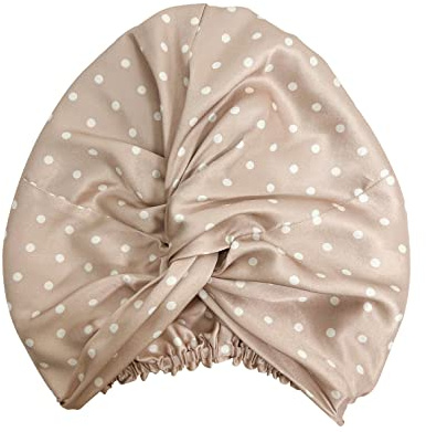 Jasmine Silk Turban aus reiner Maulbeerseide, Hautfarbene und weiße Punkte, Einheitsgröße