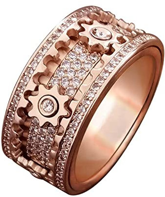 DXDUS Anti-Angst Ring für Erwachsene, Spinner Ring Herren Damen Edelstahl Zappelband Ringe Stressabbau Anxiety Drehbar Meditationsring Schmuck Geschenk,Gold,10