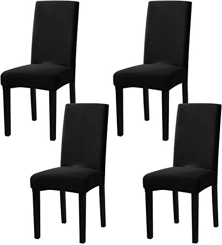 mafudoxi Stuhlhussen 4er Set, Stretch Abnehmbare Waschbar Stuhlbezug, Stretch Stuhlhusse mit Gummiband, für Hotel, Bankett, Restaurant, Haus, Party, Hochzeit(Black, 4Stück)